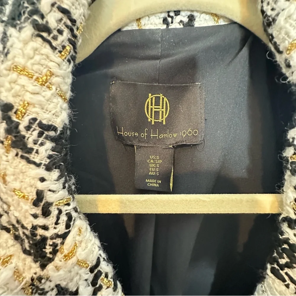 House of Harlow Plaid Tweed Metallic Fringe Wool Blend Blazer| S